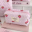 Túi trang điểm FAVORITEGOODS, Túi vệ sinh di động màu hồng, Túi giặt dung tích lớn sọc dâu tây dễ thương dành cho sinh viên