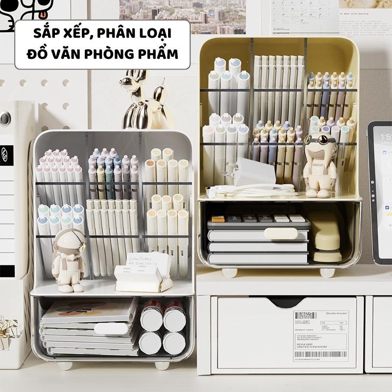 Khay Đựng Văn Phòng Phẩm Để Bàn ENODA HOME, Hộp Đựng Bút 6 Ô Chéo Kết Hợp Ngăn Kéo Đựng Đồ Đa Năng P055