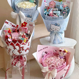 Hello Kitty Quà Tặng Bọc Giấy Hoạt Hình Hoa Hồng Chống Thấm Nước Hoa Hồng Bó Hoa Túi Đóng Gói Cho Đồ Thủ Công DIY Quà Tặng