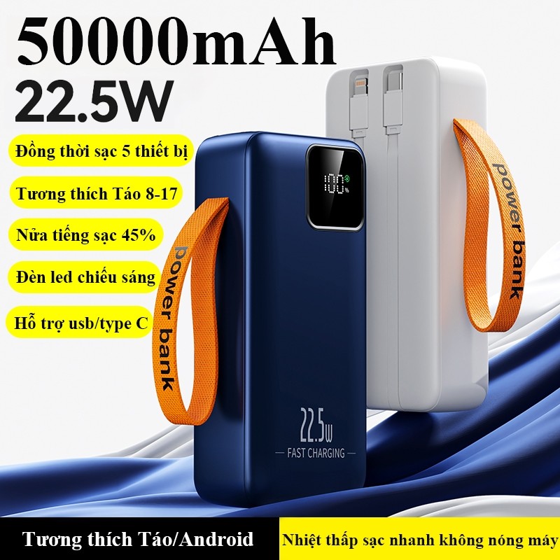 Sạc Dự Phòng 50000mAh Sạc Nhanh 22.5W Có Đèn Led Màn Hình Led Tương Thích Nhiều Dòng Thiết Bị