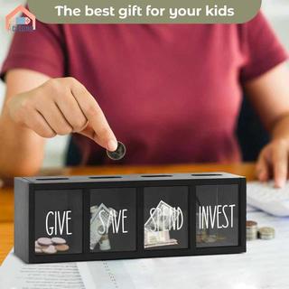 Hộp Đựng Tiền Hóa Đơn Tiền Xu 4 Ngăn Bằng Gỗ Heo Đất Lưu Trữ Hộp Đựng Tiền Ngân Hàng Cho Người Lớn Bé Trai Bé Gái Trẻ Em