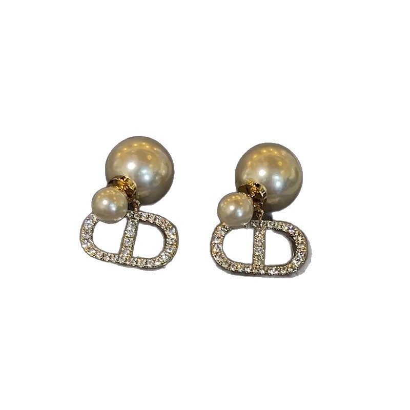 Bông tai ngọc trai và zircon hai mặt, phong cách Pháp, thiết kế sang trọng và khảm chi tiết