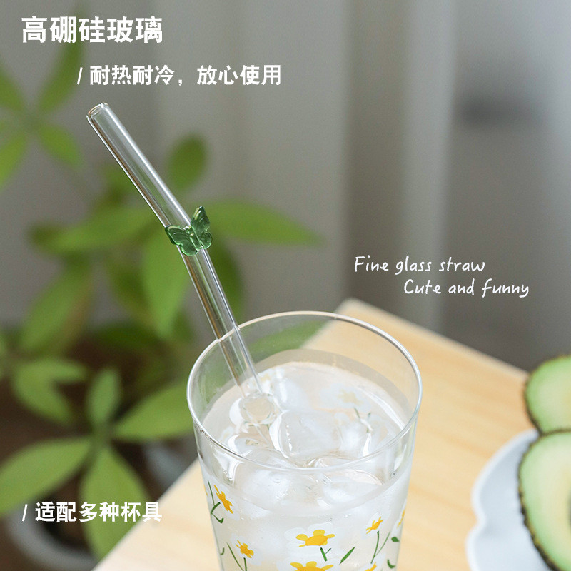 Phong Cách Nhật Bản Ống Hút Thủy Tinh Hộp Quà Tặng Bộ Nước Trong Suốt Sữa Uống Ống Hút Trà Sữa Bướm Nhiều Màu Sắc Trái Tim Khuỷu Tay UMNR