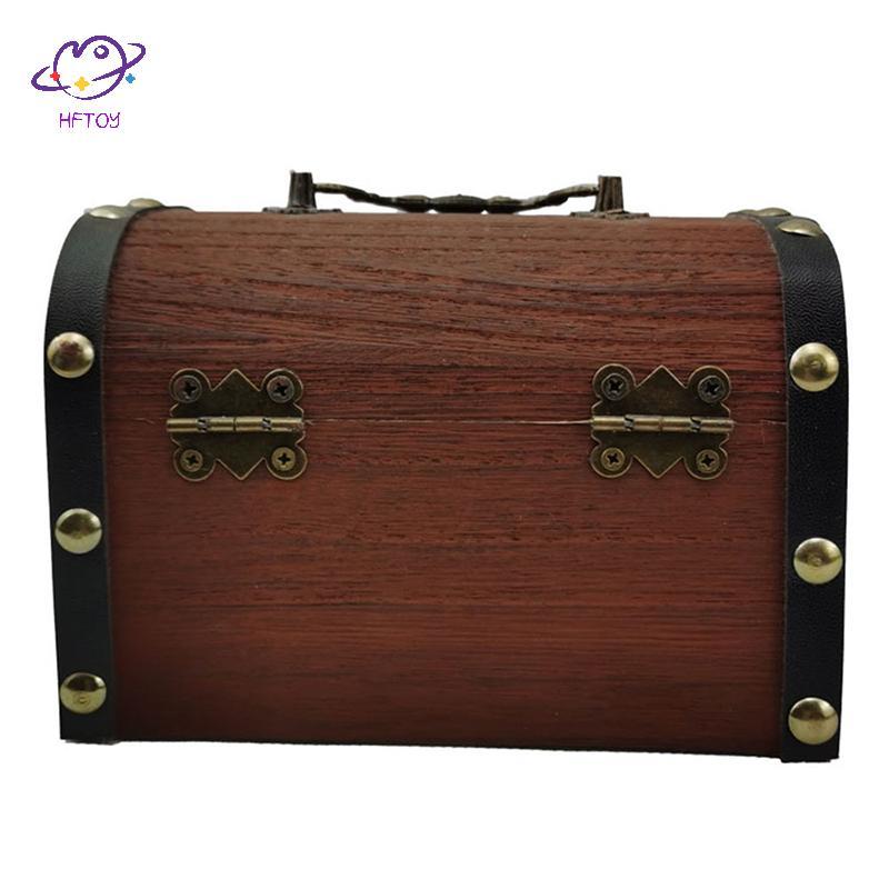 HFTOY 1 Bộ Hộp Bảo Quản Kho Báu Vintage Kho Báu Bằng Gỗ Có Lo Heo Đất Tổ Chức Hộp Tiết Kiệm Để Trang Trí Nhà Cửa ~