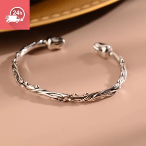 Vòng tay nữ họa tiết gai và hoa hồng bạc, thiết kế cổ điển Hàn Quốc, dễ dàng điều chỉnh