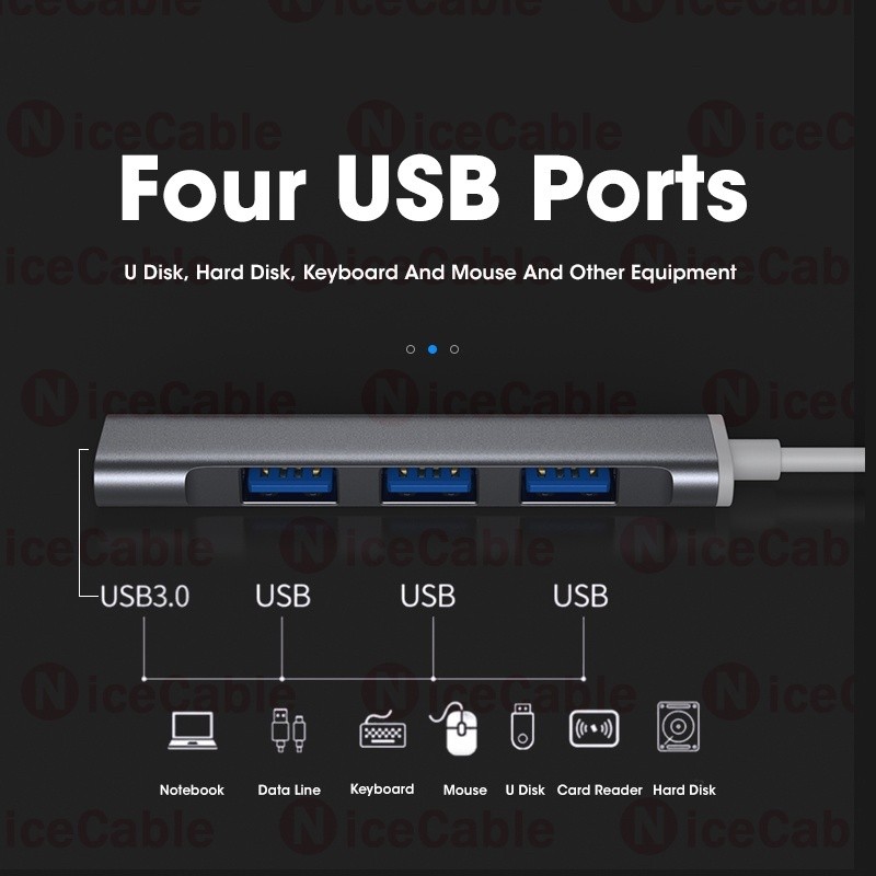 Bộ chia USB / Type C siêu mỏng Bộ mở rộng di động Mini 4 trong 1 USB3.0 Trạm nối truyền tốc độ cao