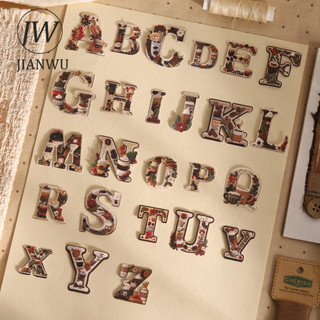 JIANWU Bảng Chữ Cái Dệt Series Vintage Hoa Thêu Số Vật Liệu Phong Cảnh Cắt Dán Sáng Tạo Tạp Chí Văn Phòng Phẩm
