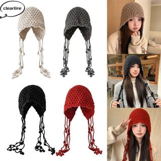 Mũ dệt kim CLEARLINE len ấm áp, tua rua chống gió - Phù hợp nữ