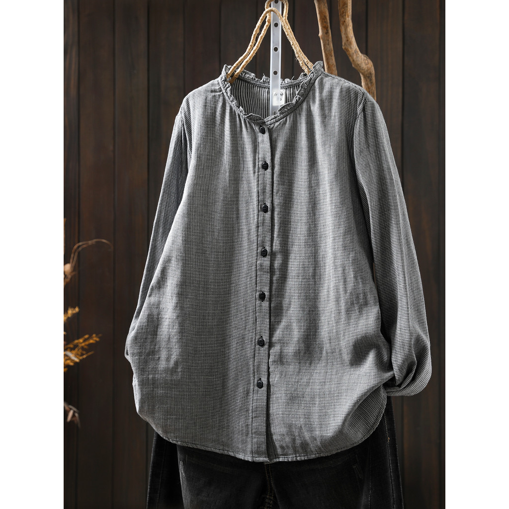 Áo sơ mi nữ tay dài kẻ sọc, 100% sợi cotton cao cấp, sẵn sàng