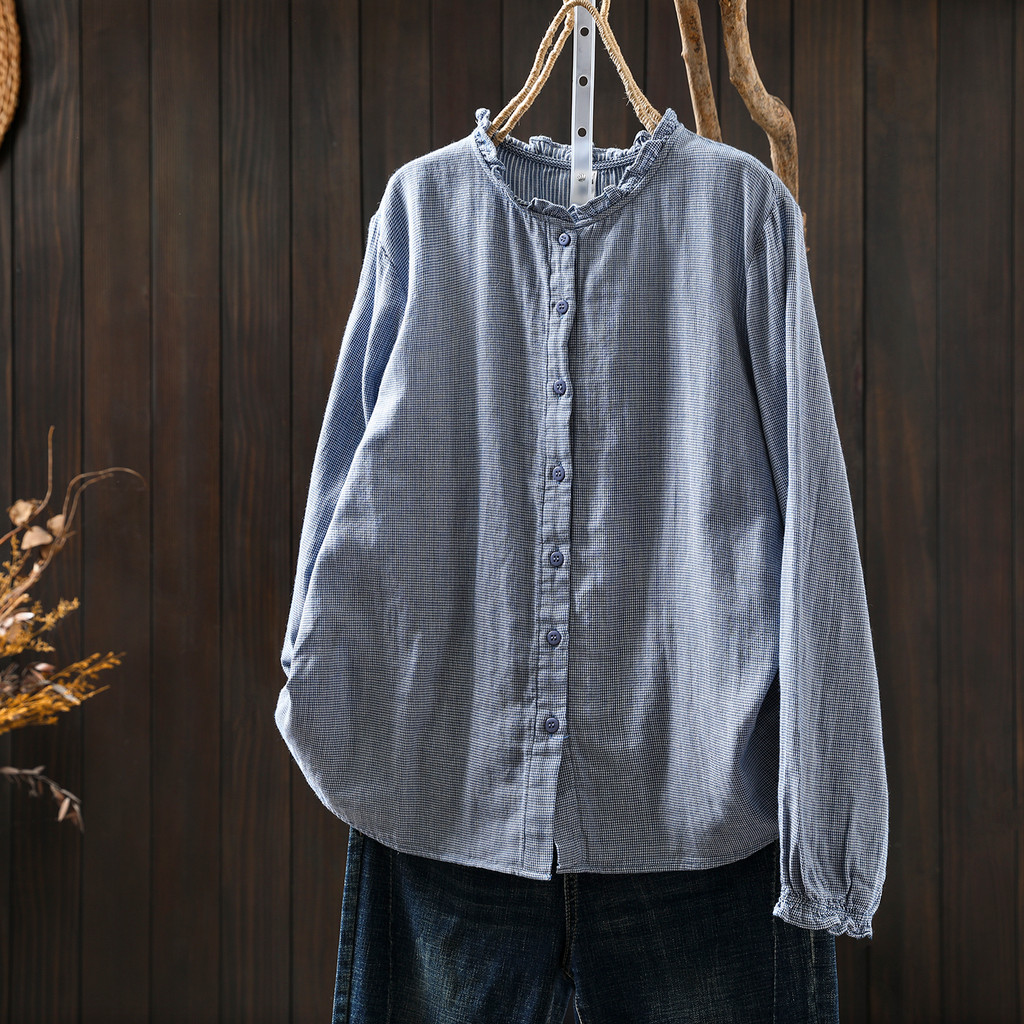 Áo sơ mi nữ tay dài kẻ sọc, 100% sợi cotton cao cấp, sẵn sàng