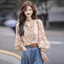 Áo sơ mi hoa dài tay dành cho nữ, thiết kế mới với chất liệu voan cao cấp kiểu Pháp