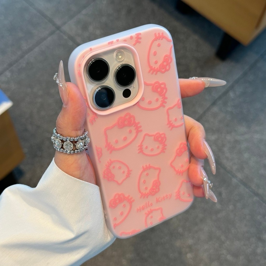 Ốp lưng Iphone Mèo Kitty đường sọc xanh bột cảm giác chống rơi cho iPhone 16  15 11 12 13 14 pro max 7 plus xr xs