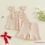 Bộ trang phục 2 món cho bé gái Áo cổ vuông màu trơn + Quần short