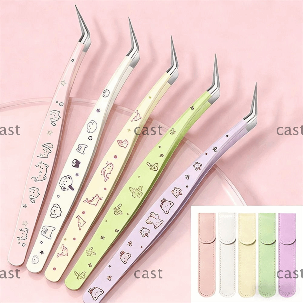 Nhíp lông mi giả CAST, có nhíp nối dài lông mi bằng thép không gỉ bằng da, Máy uốn mi chống tĩnh điện hoạt hình chuyên nghiệp Dụng cụ trang điểm làm đẹp