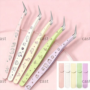 Nhíp lông mi giả CAST, có nhíp nối dài lông mi bằng thép không gỉ bằng da, Máy uốn mi chống tĩnh điện hoạt hình chuyên nghiệp Dụng cụ trang điểm làm đẹp