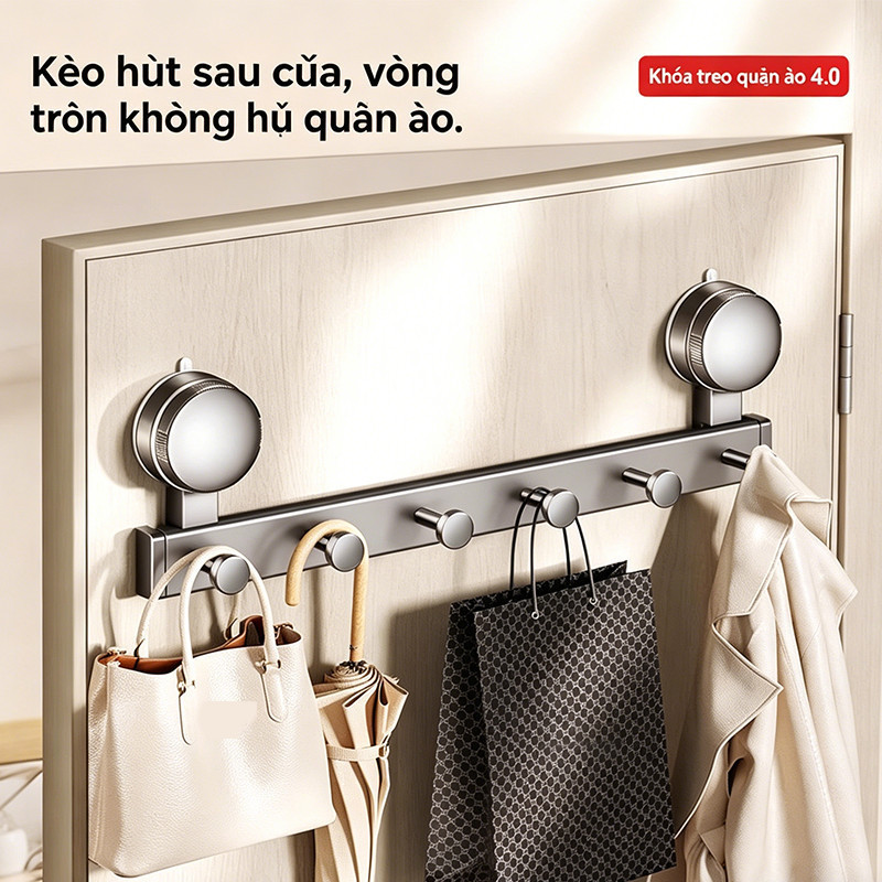 Móc Hút Chân Không Đa Năng – Nhôm Chống Gỉ, Không Khoan, Chịu 20kg, Dùng Cửa, Tường, Phòng Tắm