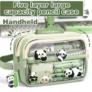 TRTR Cầm Tay Hai Lớp Trong Suốt Hộp Đựng Bút Chì Túi Đánh Màu Vuông Túi Bảo Quản Cho Văn Phòng Phẩm Trường Học VN