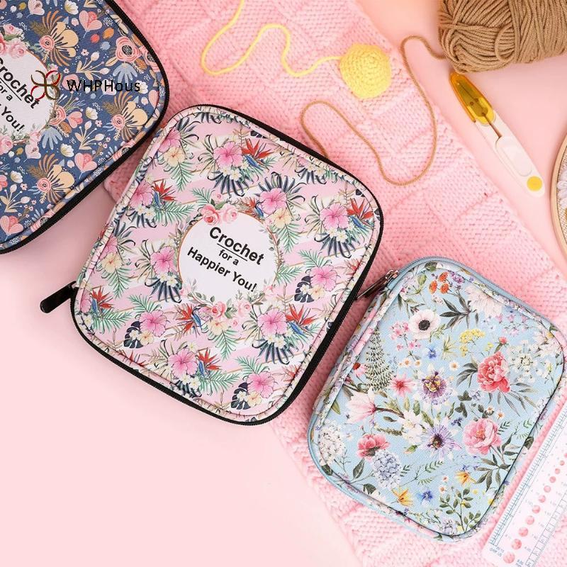 < WHPHous-t > Bộ dụng cụ đan tay hoa, Túi đựng đồ chống nước móc có khóa kéo, Túi đựng đồ in DIY, Túi đựng kim Jumper Đẹp