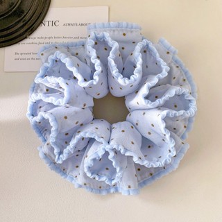 Kovoi / Xanh Chấm Bi Hai Lớp Ren Scrunchy Dây Buộc Tóc Nữ Cao Cấp Hàn Quốc Bóng Phụ Kiện Tóc Phong Cách Lười Băng Đô Đẹp