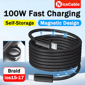 Cáp sạc nhanh 100W USB / Type C Từ tính lưu trữ tự động Dây sạc điện thoại Dây dữ liệu bện Nylon độ bền cao cho ios / Android
