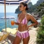 Bộ Bikini Sọc Dọc và Chấm Bi Cho Nữ - Áo Dây Buộc Đính Cườm, Quần Short Eo Cao Đi Biển