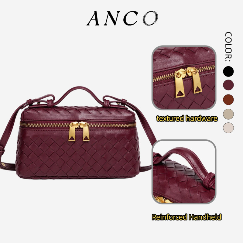 ANCO Mini Hộp Túi Nữ 2026 Dệt Túi Vuông Nhỏ Di Động Một Vai Đeo Ngang Mùa Xuân Mùa Hè Phong Cách Mới Đi Làm Hẹn Hò