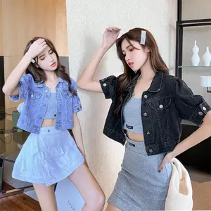 Áo khoác denim ngắn tay phong cách Hàn Quốc