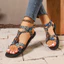 Giày Sandal Phong Cách Dân Tộc Bohemian Nữ, Khóa Gỗ Vải Hình Học Kỳ Lạ, Phẳng Thoải Mái Niche Kỳ Nghỉ 4FNF