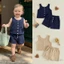 Bộ trang phục mùa hè cho bé trai bé gái 3M-3Y Nút đáng yêu Áo và quần short cổ tròn không tay phía trước