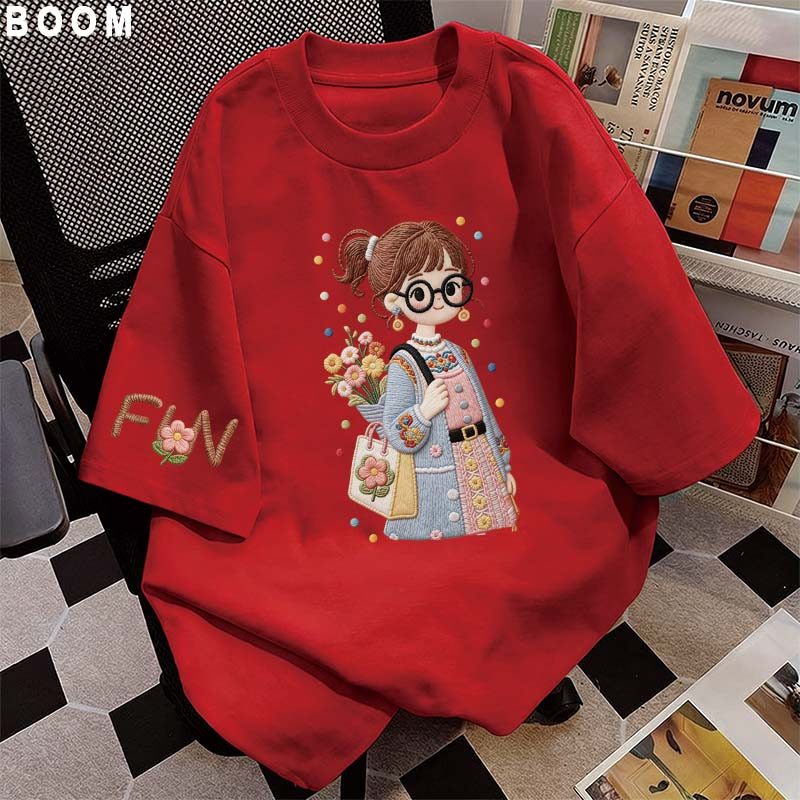 Áo thun chữ thêu nữ kiểu hàn quốc form rộng tay lỡ cổ tròn cotton mát - hè hot trend in cách dễ thương- Local brand #01