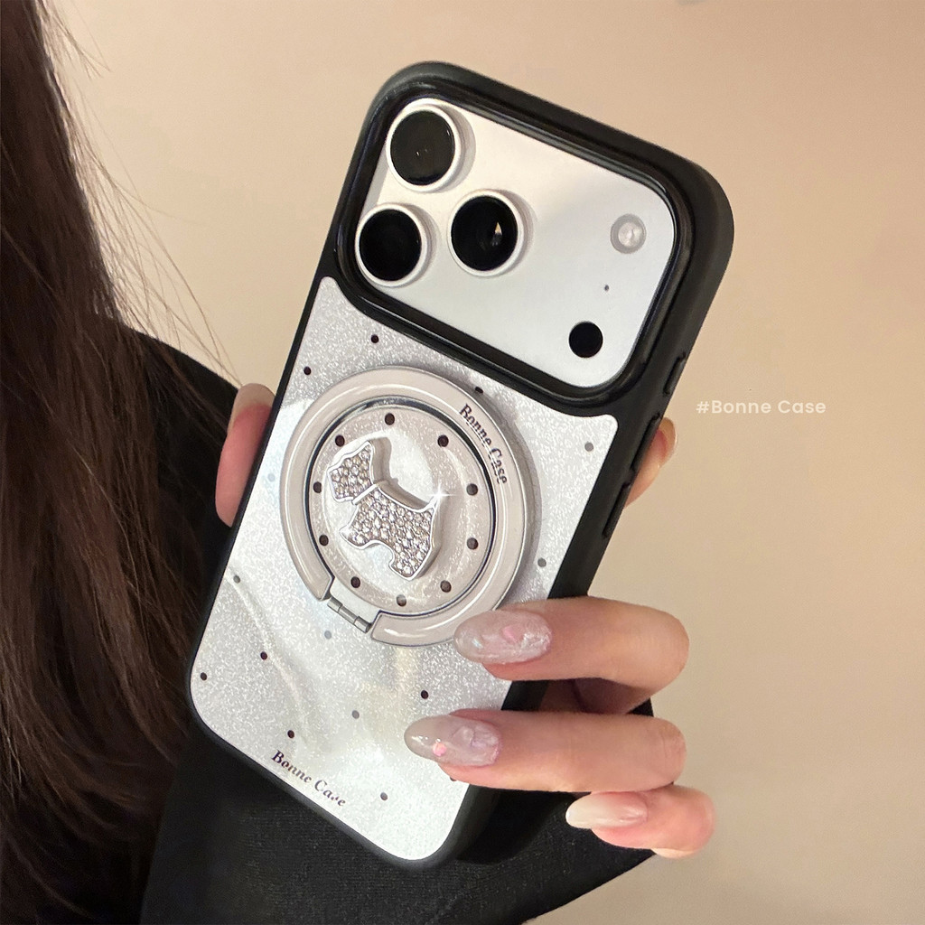 Họa tiết chú chó con chạm khắc kim cương phù hợp cho vỏ điện thoại Apple từ tính iPhone 17 Pro Max 17 16 15 14 13 12.
