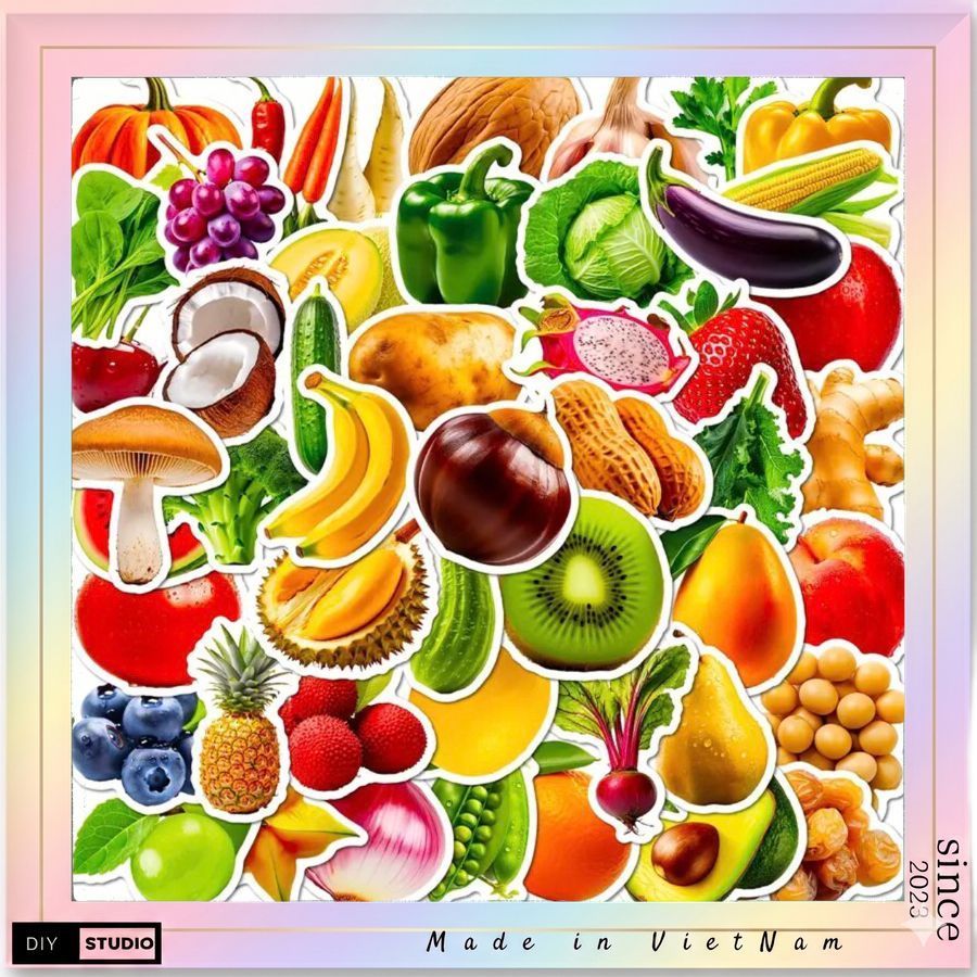 100 sticker trái cây nhiệt đới các loại chống nước hình dán
