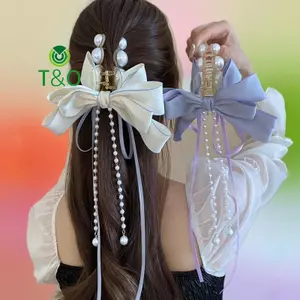 Kẹp Tóc Nơ Dài Ngọc Trai Phong Cách Pháp - Phụ Kiên Sang Trọng Cho Nữ Giới