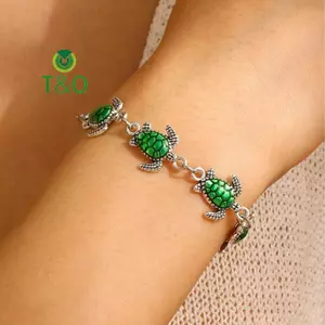 Vòng tay rùa biển Bohemia nữ, dây chuyền kim loại điều chỉnh, phù hợp tiệc bãi biển mùa hè