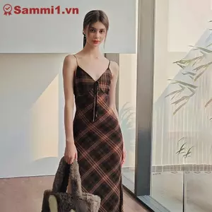 Đầm Kẻ Sọc Treo Phong Cách Retro, Form Chữ A Dài, Thích Hợp Mùa Hè