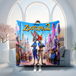Chăn Flannel mềm mại, thoải mái và thoáng khí in hình một mặt Zootopia 2, Chăn giường ấm áp theo chủ đề hoạt hình, Thích hợp cho giấc ngủ và điều hòa không khí.