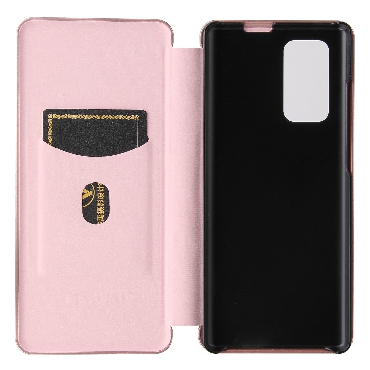 Bán Chạy Cho LG Wing 5G Kết Cấu Sợi Carbon Ngang Lật TPU + PC + Vỏ Da PU Có Khe Cắm Thẻ