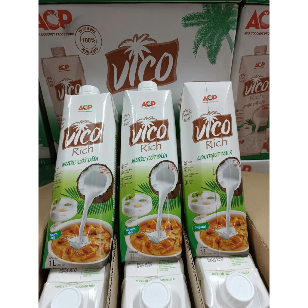 [Giá Sỉ] Nước Cốt Dừa VICO RICH Hộp 1L,Thơm Ngon Béo Ngậy Nguyên Chất Chuẩn Vị Tự Nhiên