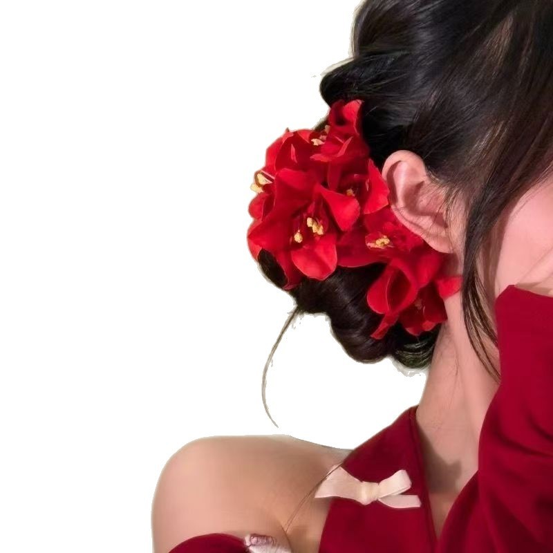 Kẹp Tóc Hoa Đỏ Không Khí Ngọt Ngào Phụ Kiện Tóc Cho Nữ