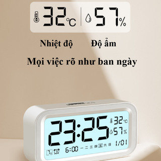 Đồng Hồ Báo Thức Kỹ Thuật Số - Đo Nhiệt Độ, Độ Ẩm, Màn Hình LED Sắc Nét, Báo Thức Kép