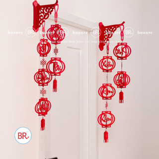 [Trang Trí Tết 2026]Combo 2 Khánh Đèn Lông Treo Tường Ép Nhung 5 Quả Dán Tường Kèm Giá Đỡ Decor Nhà Cửa, Quán Cafe ANGI