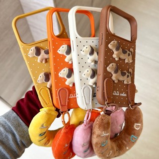 Phim hoạt hình dễ thương 3D Spotted Dog Wave Point Da PU Sang trọng Wrsit Dây đeo điện thoại cho iPhone 17Promax 17Pro 12 13 14 15 16 Pro Max 11 Vỏ điện thoại di động mềm chống sốc cho nữ