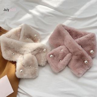 JULYHOT Nữ Lông Tơ Khăn Đeo Chéo Mùa Đông Ấm Áp Cổ Vòng Cổ Khăn Cho Bé Gái Hàn Quốc Ngọc Trai Chống Gió Sang Trọng Ngáy Khăn Cổ Massivedeals