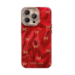 Vòng tay nơ Thích hợp cho vỏ điện thoại 17promax iphone15 Màu đỏ năm mới 16 Niche cao cấp