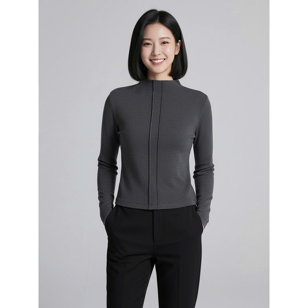 Áo giữ nhiệt nữ CARDINA chất liệu nỉ lông cừu dài tay cổ cao 5cm có gân trang trí 5AHF09