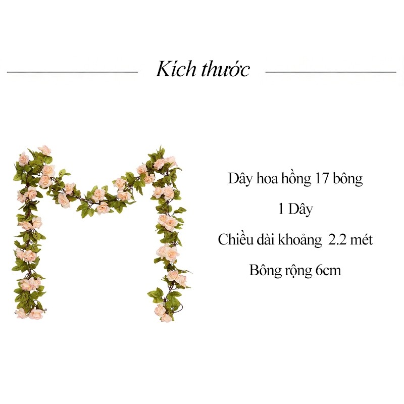 Hoa hồng giả trang trí tường nhà sang trọng - Dây leo giả cao cấp bông to trang trí phòng khách, quán cafe đẹp dịp tết