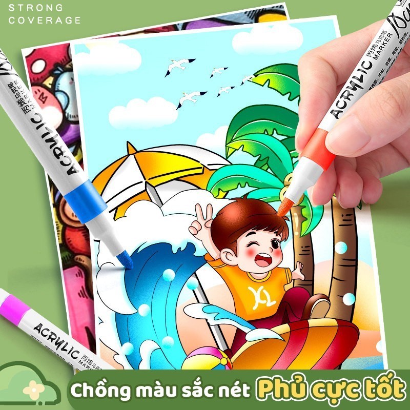 Bút màu acrylic marker bộ vẽ tranh sáng tạo bao gồm bút tô nhiều màu học sinh, đa dạng lựa chọn màu nước khô nhanh.