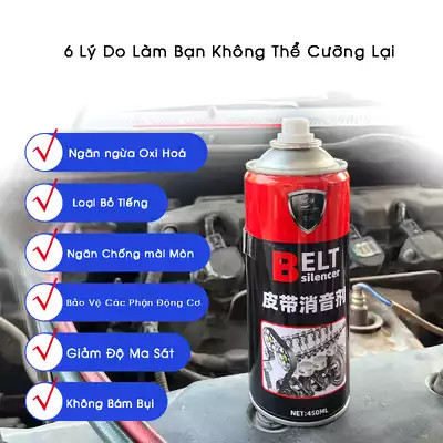 Bình xịt bôi trơn giảm tiếng kêu dây curoa Belt Silencer, Bôi Trơn, Bảo Dưỡng, Cánh Cửa, 450ml, Dây Curoa
