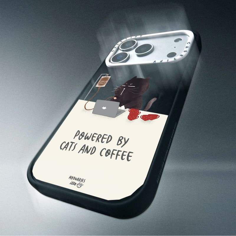 CASECASE X Được hỗ trợ bởi mèo và cà phê Vỏ máy ảnh màu trắng Phiên bản vòng màu đen mờ Vỏ tác động hút từ tính cứng cho Apple IPhone 13 14 15 16 17 Pro Max Air Plus có hộp