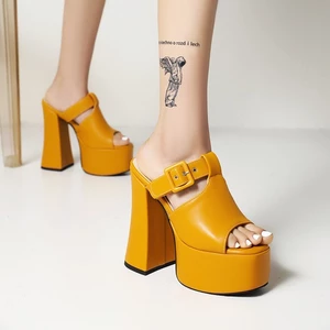 VNCSHMR35-39 Kích Thước Thời Trang Châu Âu Phong Cách Mỹ Miệng Cá Mở Ngón Chân Tròn Siêu Dày Gót Đế Chống Thấm Nước Mô Hình Hộp Đêm Giày Sandal T-Strap Dép